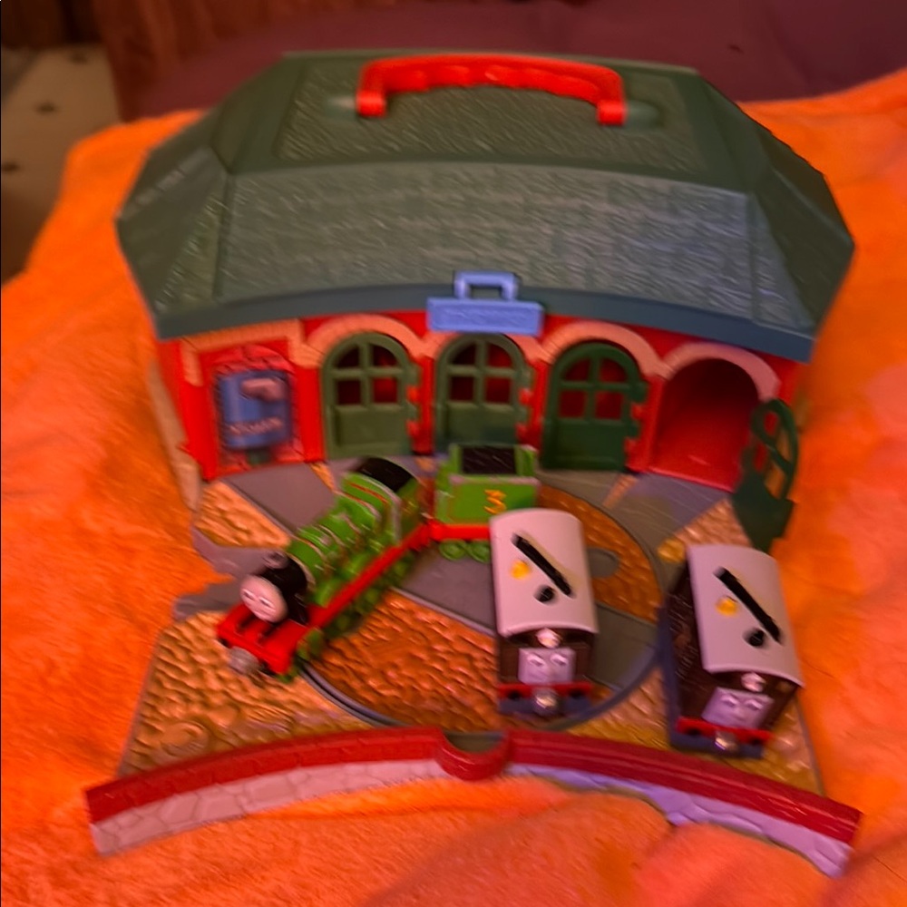 Colorful Train Station Playset with Green and Red Design
